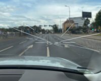 Cracked windshield before repair – ICBC claim process Langley