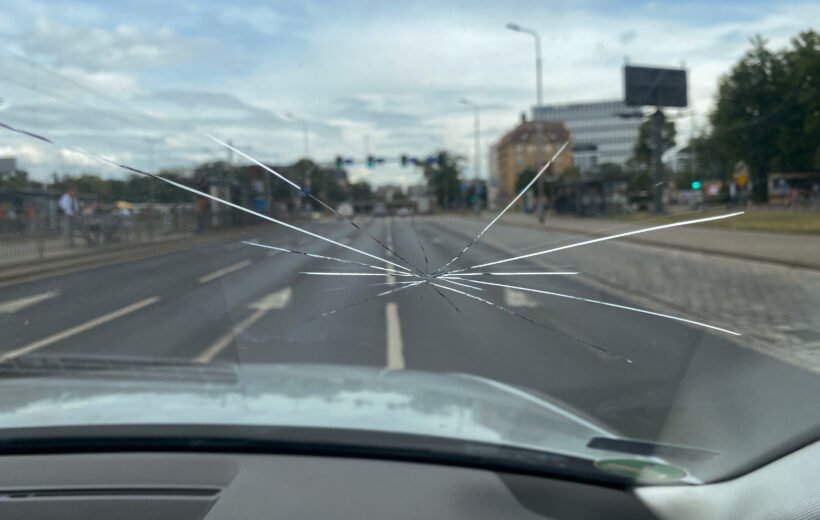 Cracked windshield before repair – ICBC claim process Langley