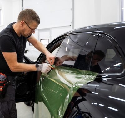 person-working-car-wrapping technician applying car wrap