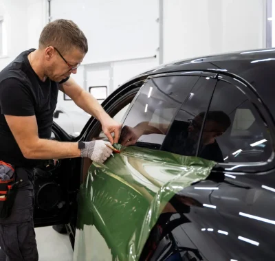 person-working-car-wrapping technician applying car wrap